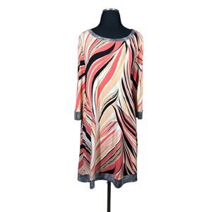 Calvin Klein Swirl Abstract Print Peach Coral Black Shift Dress Colorful Size L